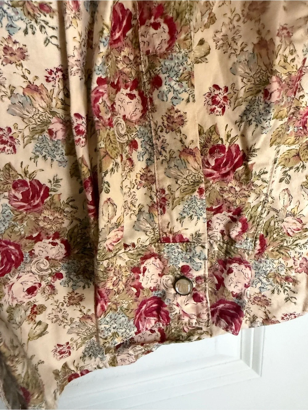 Wrangler Cream Shirt Rose Floral Print M pearl snap cotton long sleeve rodeo - Picture 6 of 7